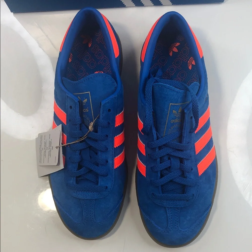 NEW Adidas Hamburg Original Sneakers W 7.5 / M 6.5 Blue Bird/Solar/Gum Orange
